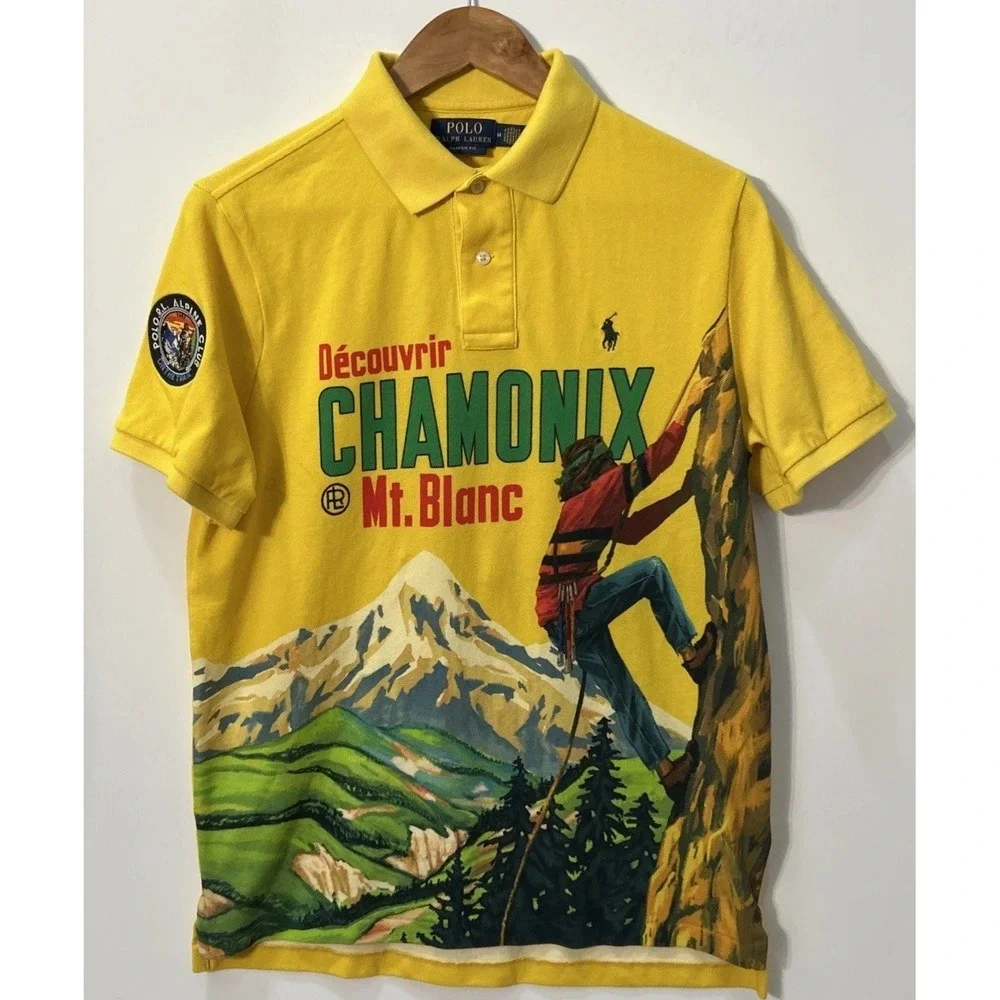 Mens RARE‎ Polo Ralph Lauren Chamonix Mt. Blanc Classic Fit Mesh Polo Shirt Med